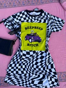 Checkered Graphic Print Mini Dress