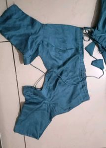 Teal Blue Lehenga Choli with Pink Dupatta