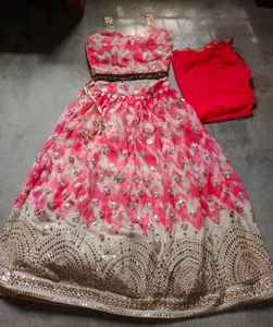 Beautiful Off White And Coral Lahenga Choli