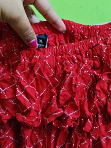 Red Off-Shoulder Bandhani Print Top