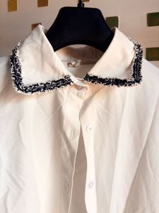 Cream korean top with Embellished Collar &amp; Cuffs