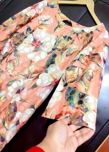 Peach Color &amp; Floral Printed Kurti for 44 Bust