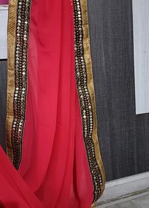 Pink And Gold Toned Sequinned Embroidered Saree
