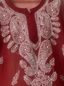 Maroon Chikankari Kurta worn once