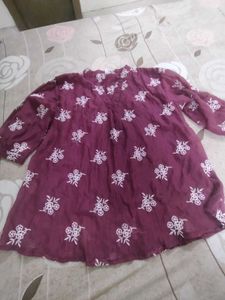 Maroon Embroidered Kurta