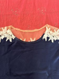 Navy Tee with Lace Shoulders