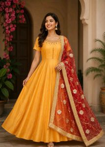 Beautiful Yellow Anarkali Suit Set