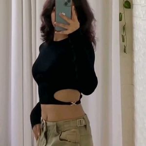 Bershka Black Cut-Out Top
