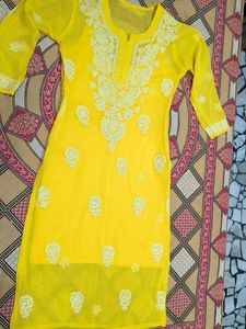 Yellow Chikan Embroidery Kurti