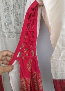 Elegant Cream Kurta with Red joint Skirt