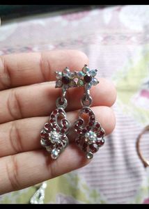 Elegant Dangle Earrings with Red & Clear Stones