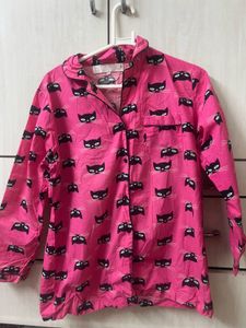 Pink Cat Print Pajama Set
