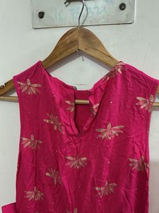Vibrant Pink cowl tunic with Gold Print