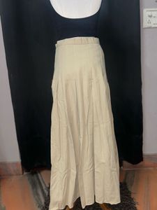 Pleated Beige Midi Skirt