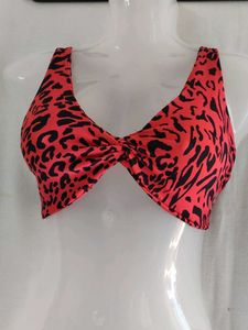 Vibrant Red Leopard Print Bikini Top