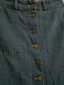 Charcoal Denim Button-Front Midi Skirt