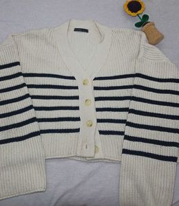 Striped Cropped Knit Cardigan