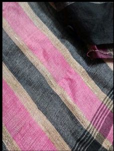 Pink and Grey Striped Saree