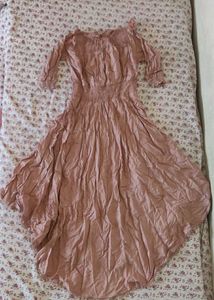 Cottage Core Dusty Rose Smocked  High-Low dress
