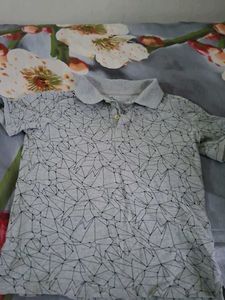 Grey Geometric Print Polo T-Shirt