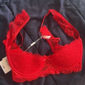 Red Lace Bra with Bow Detail