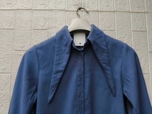 New with tag Korean Puff Blue Collared Button-Up S