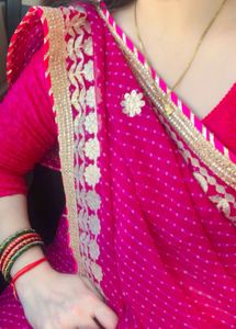 Elegant Pink gota pati saree with stitch blouse