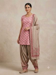 Pink Printed Kurta with Patiala Pants & Dupatta