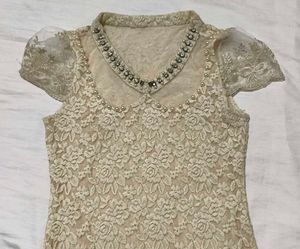 Elegant Lace Top with Embellished Collar