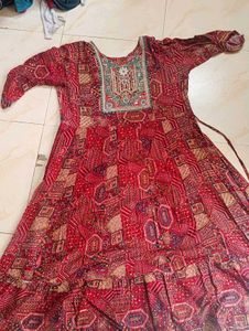 Elegant Red Printed anarkali