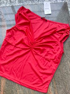 Red Off Shoulder Ruched Top