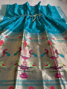 Paithani Teal Kaftan with Peacock Border Kurti