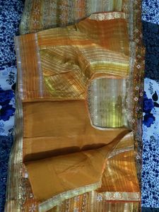 Elegant Orange Striped Saree