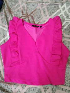 Fuchsia Ruffle Trim Crop Top