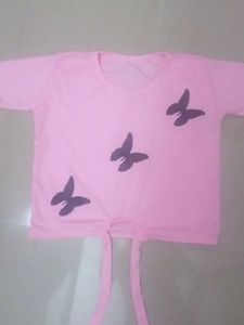 Pink Butterfly Tie-Front T-Shirt