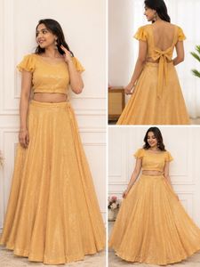 Sparkling Yellow Sequined Lehenga Choli