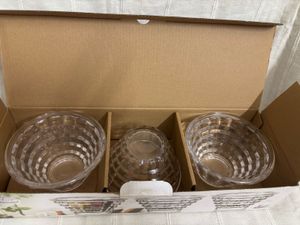 🆕3 pc High Quality Big Heavy Glassware Bowls Set