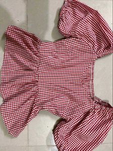 Chic Red Gingham Peplum Top
