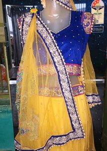 Elegant Yellow &amp; Blue Lehenga Choli Set