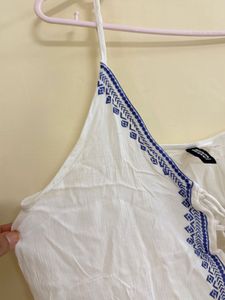 Boho Embroidered Lace-Up Cami Top