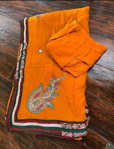 Elegant Mustard Embroidered Saree
