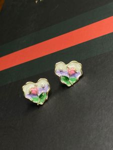 Enamel Heart Floral Stud Earrings