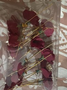 12 Maroon Velvet Floral Hair Pins