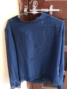 Sheer Navy Blue Polka Dot Blouse