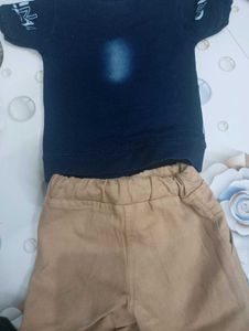 Kids Navy Blue T-Shirt &amp; Tan Shorts Set