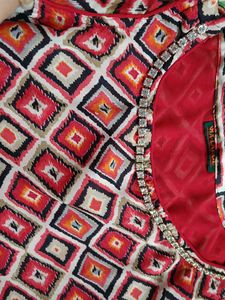 Red Geometric Print Kurta
