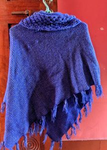 Blue Knit Poncho with Pearls