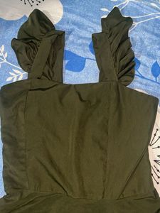 Olive Green Flutter Sleeve Dress
