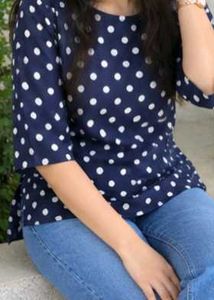 Navy Blue Polka Dot Kurta Size M