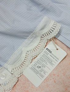 Blue Striped Lace Trim Top